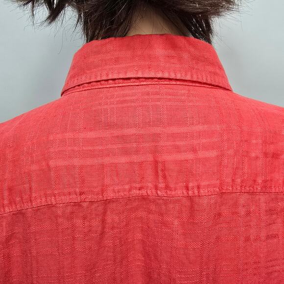 TOMMY BAHAMA Linen Shirt Men XXL 2XL Short Sleeved Coral Orange Red Plaid - Picture 9 of 12